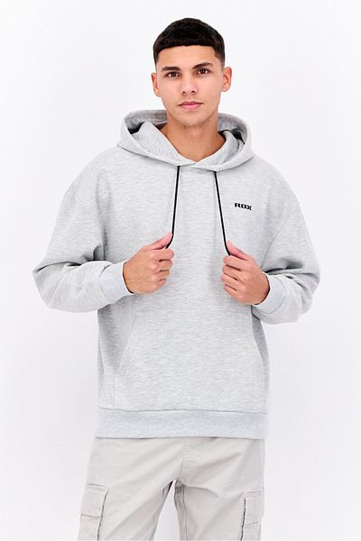 RBX Men Sportswear Fit Brand Logo Outdoor Hoodie, Light Grey Heather