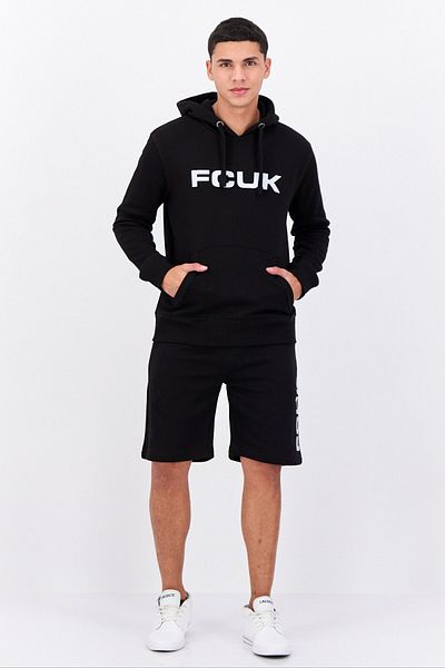 French Connection Men 2 Pcs Brand Logo Hooded Sweatshirts And Short Set, Black