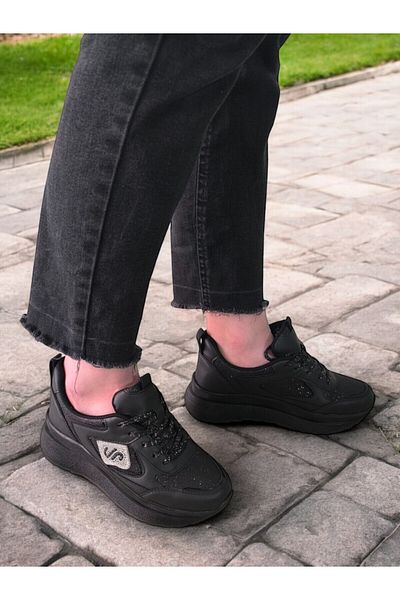 Weynes Women's Black High Sole Silvery Stone Casual Sneakers Wsb4008