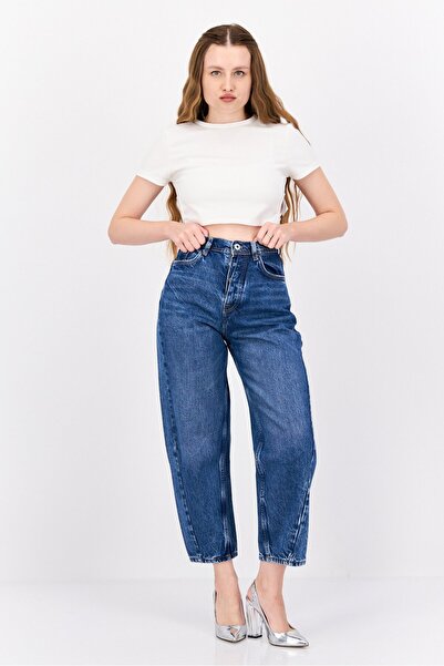 Pepe Jeans بنطلون جينز أديسون بدون تمدد بقصّة البالون للنساء، لون أزرق