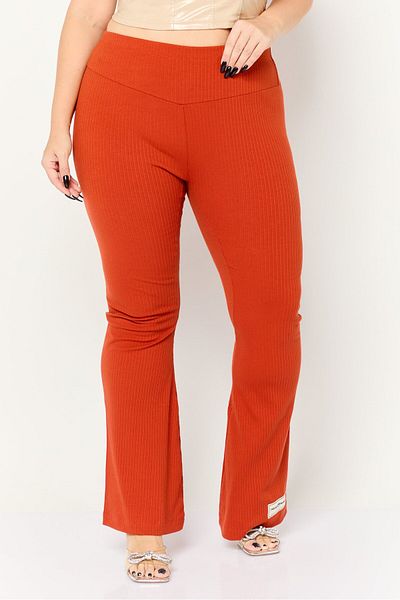 The Giving Movement Women Ribbed Pull On Flared Pants, Rust