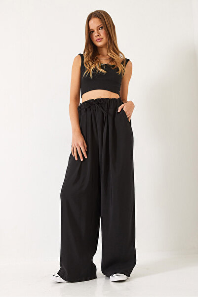 Bianco Lucci Women's High Waist Wide Elastic Oversize Palazzo Trousers 80165 60271071