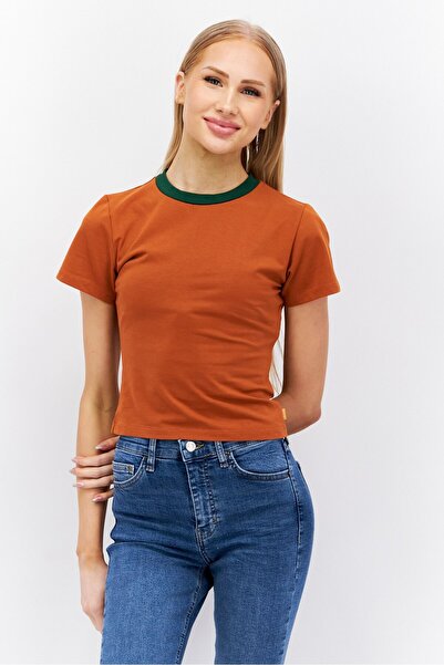 Levi's Women Round Neck Short Sleeves Crop Top, Rust