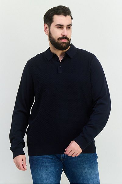 Perry Ellis Men Spread Collar Long Sleeves Knitted Sweater, Navy