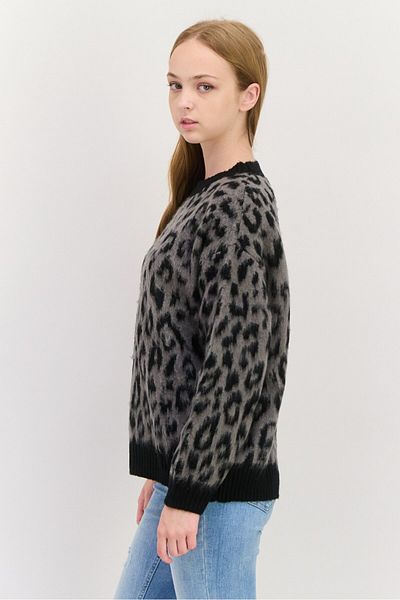 Pepe Jeans Women Crew Neck Long Sleeve Allover Print Sweater, Grey/black