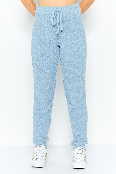 NIA Women Regular Fit Ribbed Plush Sweatpants, Light Blue