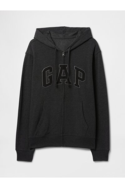 GAP Men's Dark Gray Logo Zippered French Terry Fabric Sweatshirt