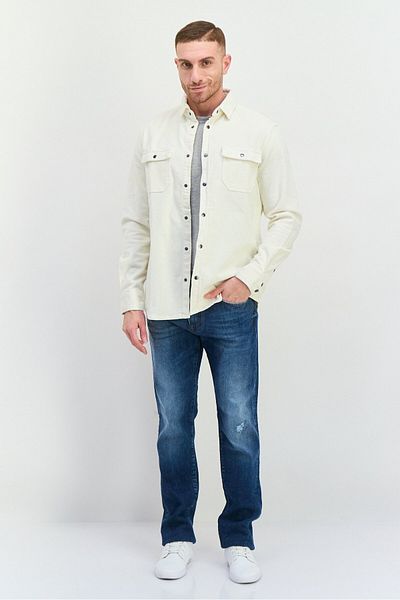 Gas Jeans Men Corduroy Ribbed Jacket Shirt, Off-white