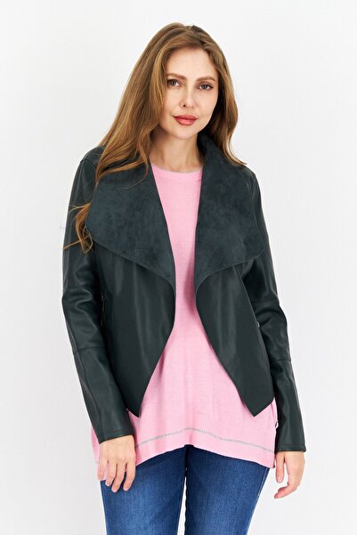 Bagatelle سترة نسائية من الجلد للدراجات النارية، باللون الأخضر الداكن