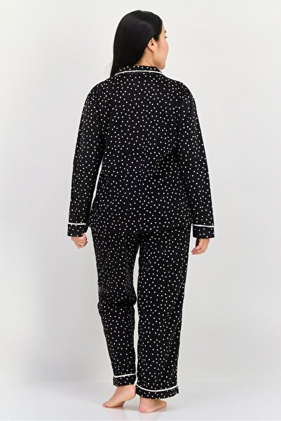 Anne Klein Women 2 Pieces Polka Dots Top And Pajama Set, Black