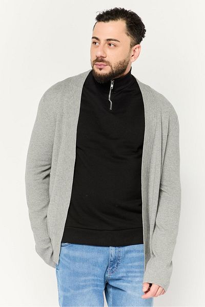 Perry Ellis Men Split Neck Knitted Cardigan, Grey
