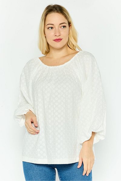 Calvin Klein Women Round Neck 3/4 Sleeves Textured Blouse, White