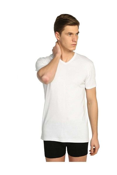 KEYAL Tutku Men's V-Neck Half Sleeve Undershirt 3-Pack White