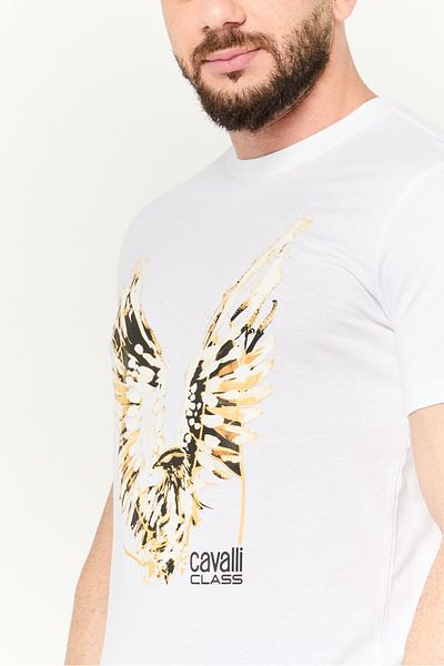 Cavalli Class Men Crew Neck Short Sleeve Graphic Print T Shirt, White