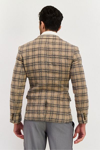 Asos Design Men Regular Fit Plaid Semi-formal Blazer, Beige Combo