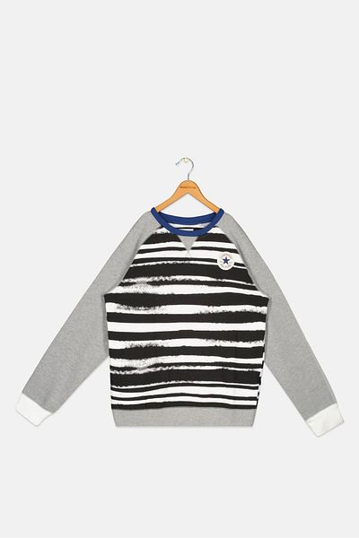 converse Kids Boy Round Neck Long Sleeves Stripe Sweatshirt, Grey