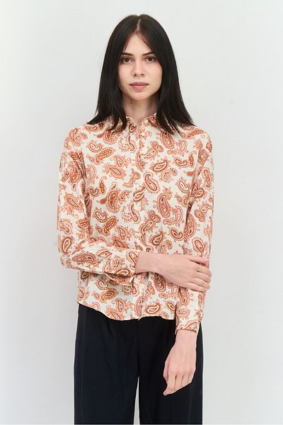Gant Women Spread Collar Long Sleeves Paisley Pattern Shirt, Brown