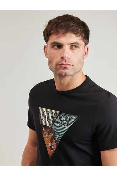 Guess Jeans Ανδρικό μαύρο μπλουζάκι τζιν Guess γραφικό τρίγωνο