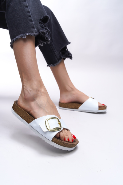 Riccon Papuci de damă cu o singură cataramă - alb ( 0012603 )