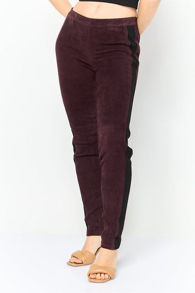 Tommy Hilfiger Women Regular Fit Plain Suede Leather Pants, Maroon