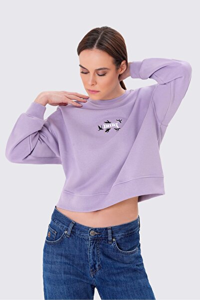 UNIQVIBE Penguen Nakışlı Crop Organik Pamuklu Sweatshirt