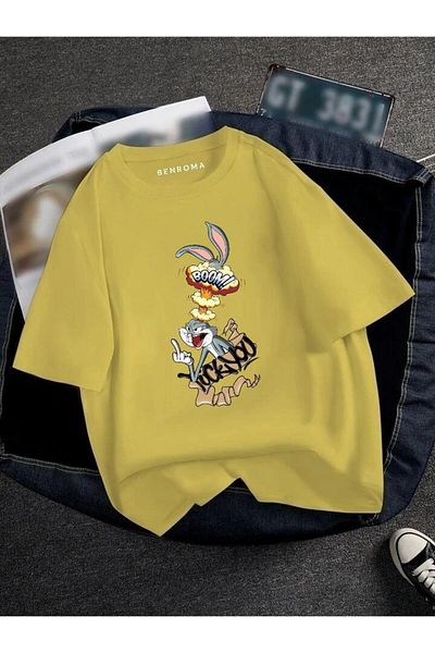 BENROMA 1 προϊόν για αγορές 6 και άνω Δώρο Oversize Bugs Bunny Booom Printed Unisex Tisort Printed