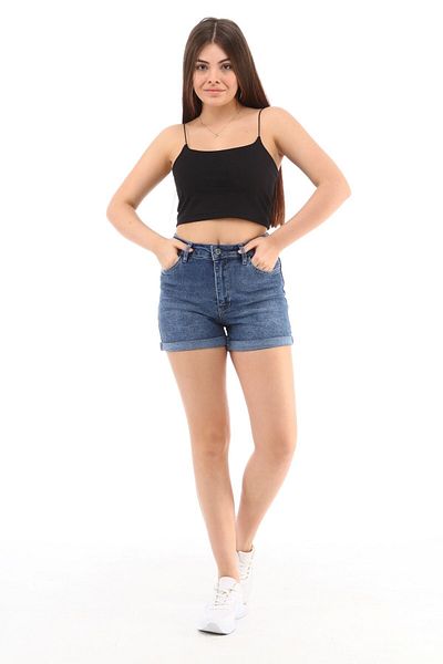 CEDY DENIM شورت جينز نسائي قصير بخصر عالٍ - ساق مزدوجة C604
