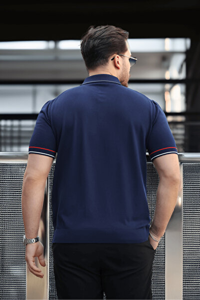 Valiberta Ανδρικό μπλουζάκι με λαιμόκοψη πόλο με λεπτομέρεια Premium Stripe - Navy Blue