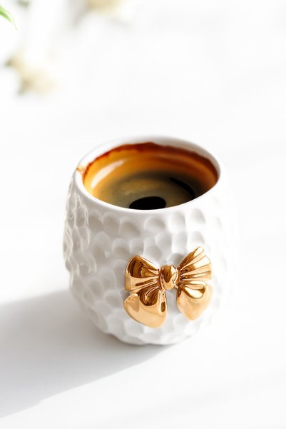 SİNEM YAMAN HOME Gold Bow Double 180 ml Mug / Handmade Ceramic Mug