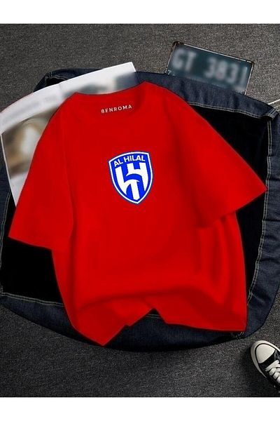 BENROMA 1 μπλουζάκι δώρο για αγορές 6 και άνω στο καλάθι - Oversized Al Hilal Printed Unisex Tisort Printed
