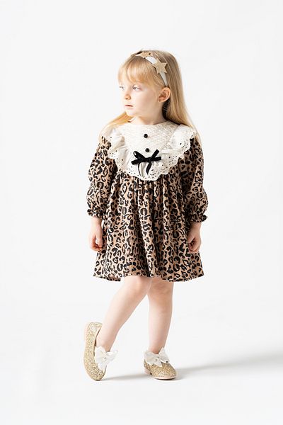 Banamio Alia Baby Girl Leopard Print Suede Textured Dress