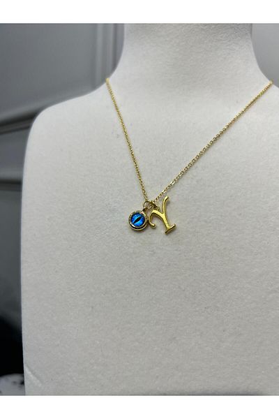 Store Letter Necklace - Letter with Evil Eye Beads and Steel Chain