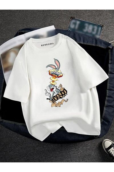 BENROMA 1 προϊόν για αγορές 6 και άνω Δώρο Oversize Bugs Bunny Booom Printed Unisex Tisort Printed