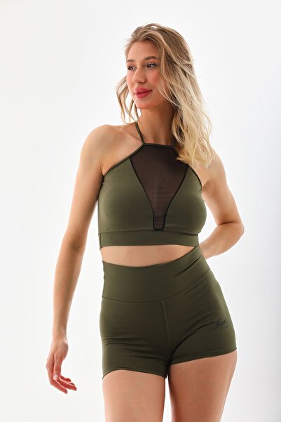 Rosy Live in style Кроп-топ з тюлевими деталями та зав'язкою на шиї