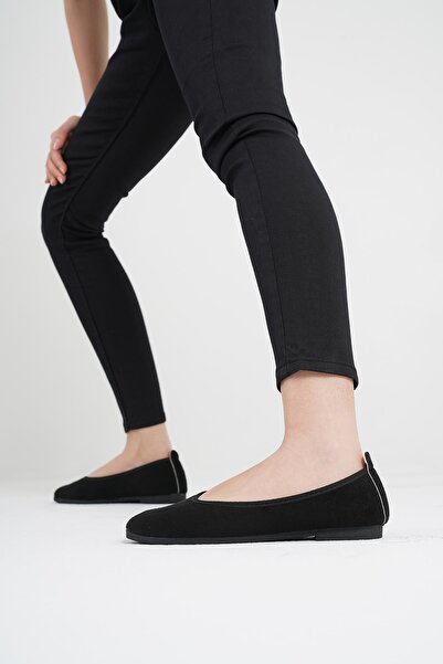 Beyond Women's Black Suede Daily Low Heeled Comfortable Ballerinas Byndmrj01