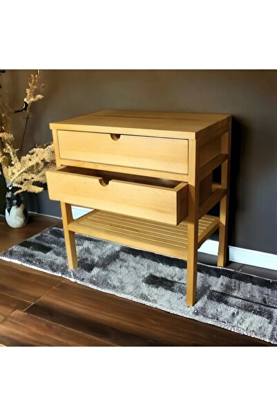 ka tasarım RustyTrail Collection Doğal Ahşap 2 Çekmeceli Komodin 1. sınıf Mas...