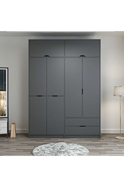 Minar Elina 4 Kapaklı Dolap + Yüklük Antrasit Antrasit
