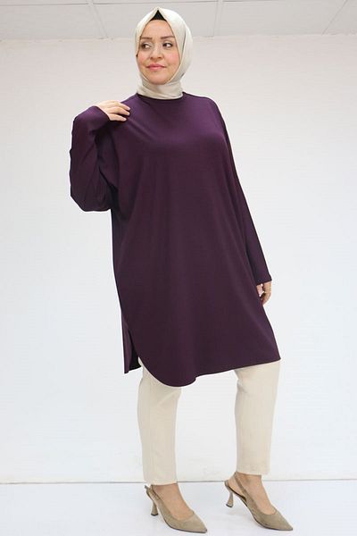 Eslina 38111 Large Size Basic Combed Cotton Tunic - Purple