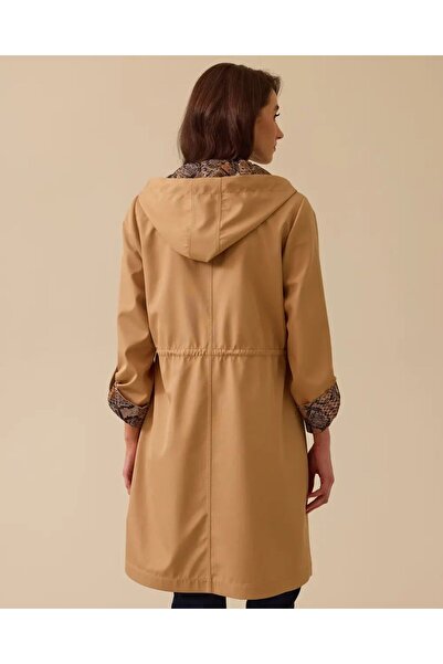 SEÇİL Leopar Desenli İç Astarlı Kapüşonlu Trençkot-CAMEL - 38