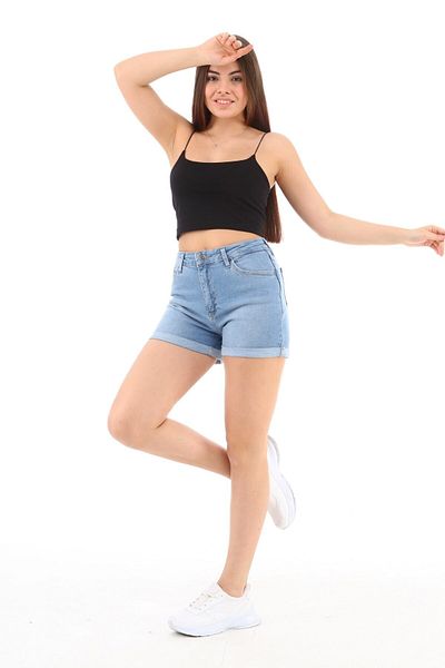 CEDY DENIM شورت جينز نسائي قصير بخصر عالٍ - ساق مزدوجة C604