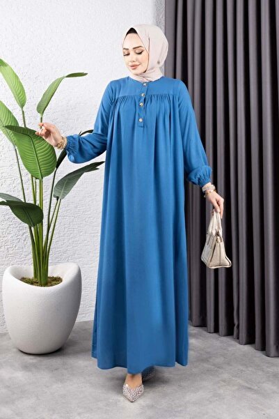 Genel Markalar Yarım Düğmeli Viskon Elbise