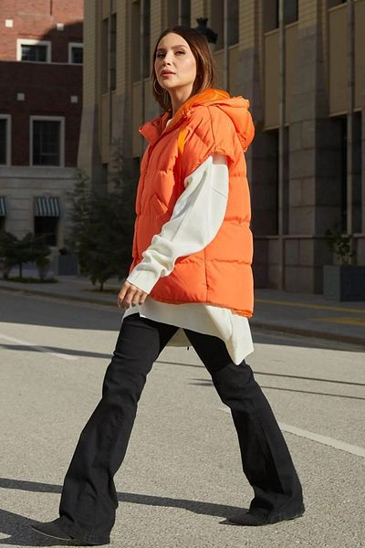Noa Noa Women's Beige Hooded Oversize Boyfriend Puffer Vest