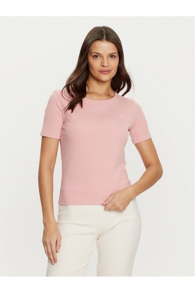 Guess Jeans Tricou roz de damă cu nervuri G6J8 Blugi Guess