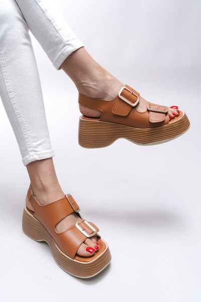 Riccon Zinkilia - Women's Double Buckle Sandals 001292   Tan