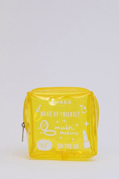 SHAKA Yellow Shk102 Square Transparent PVC Multi-Purpose Travel & Makeup Bag L:12 W:12 W:7 cm