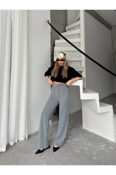 AFROGİYİM High Waist Buttoned Wide Leg Fabric Trousers