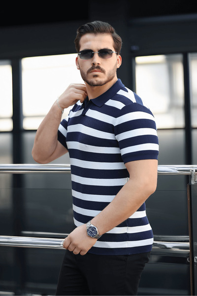 Valiberta Premium Viskon Polo Γιακά Τρικό Ανδρικό T-Shirt - Σκούρο Μπλε