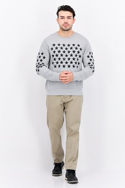 GAS Men Crew Neck Graphic Print Long Sleeves Sweatshirt, Grey/black