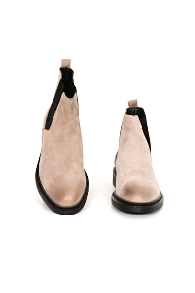 Tuna Genuine Nubuck Leather Chelsea Beige Men's Boots Rubber Sole - 02984