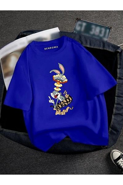BENROMA 1 προϊόν για αγορές 6 και άνω Δώρο Oversize Bugs Bunny Booom Printed Unisex Tisort Printed